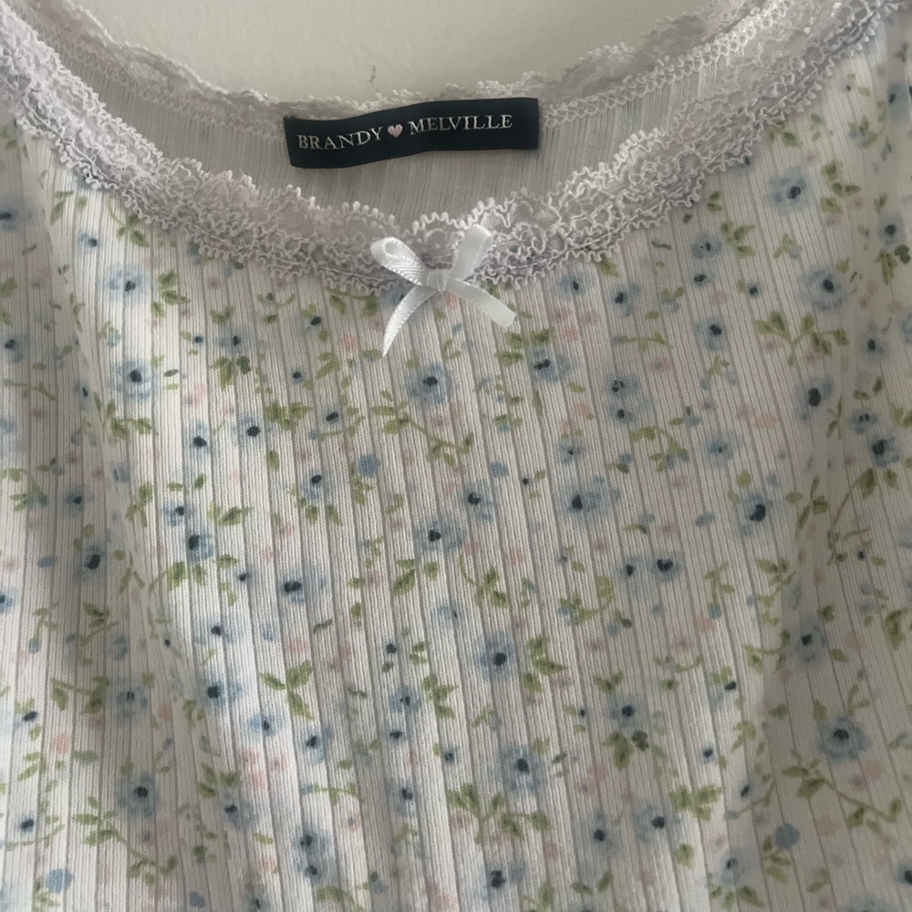 Brandy Melville Super Cute Cropped Floral Tank Baby Blue Green Sz S - Picture 3 of 3